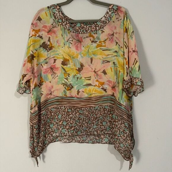 Coldwater Creek Flowy Silk Side Tie Floral Boho Fairy Top XL - Picture 1 of 6
